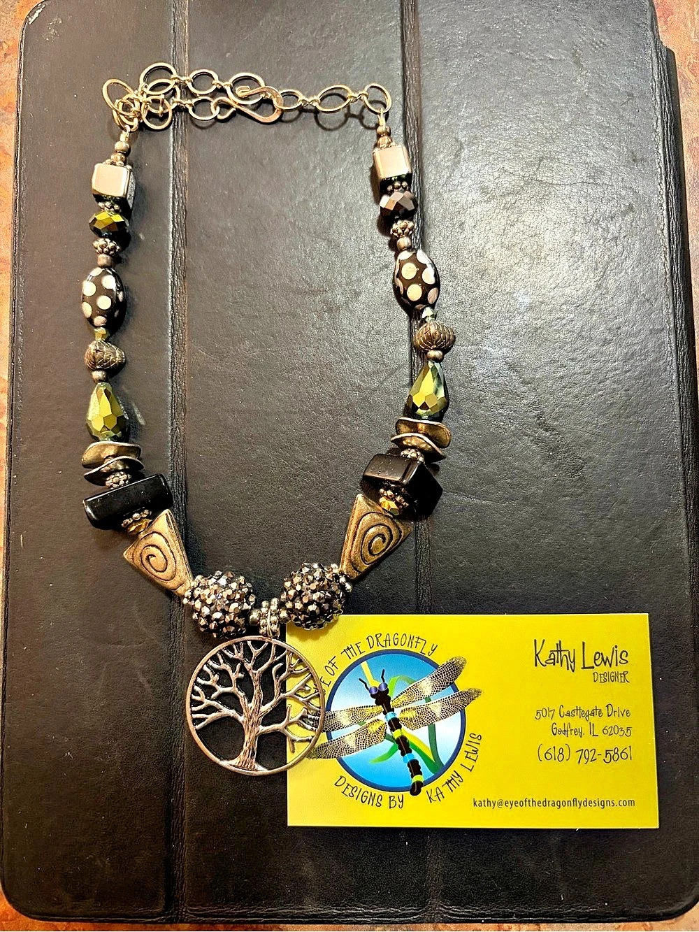 Kathy Lewis Designs Tree of Life Pendant Necklace in Black & Gold Like New